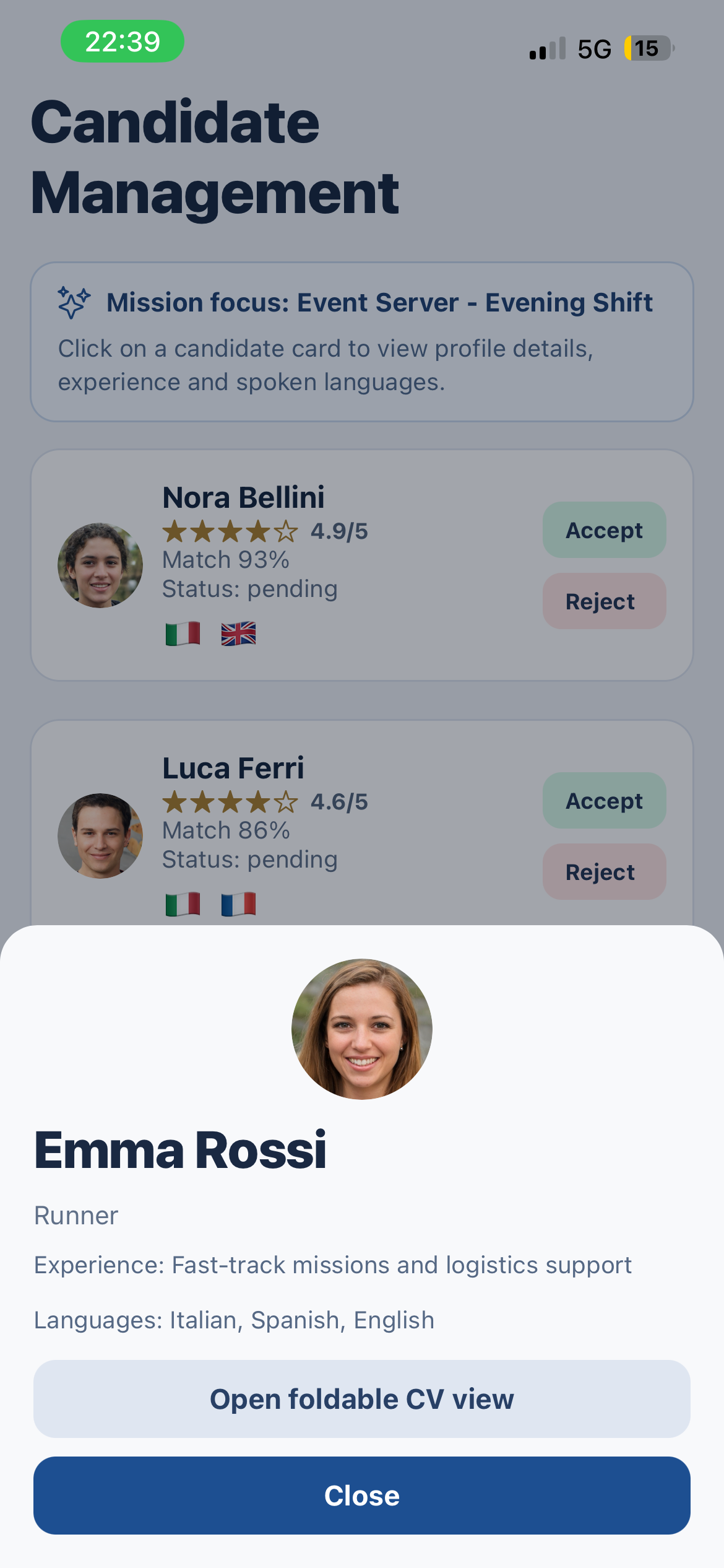 Select candidate screen
